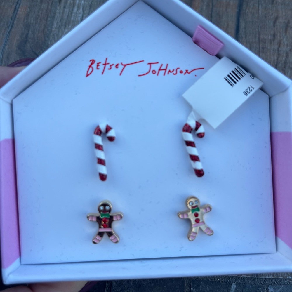 Betsey Johnson Christmas Gingerbread and Candy Cane Earrings